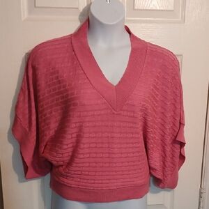 Women's Pink Cable Knit V-Neck Sweater. Sz. L